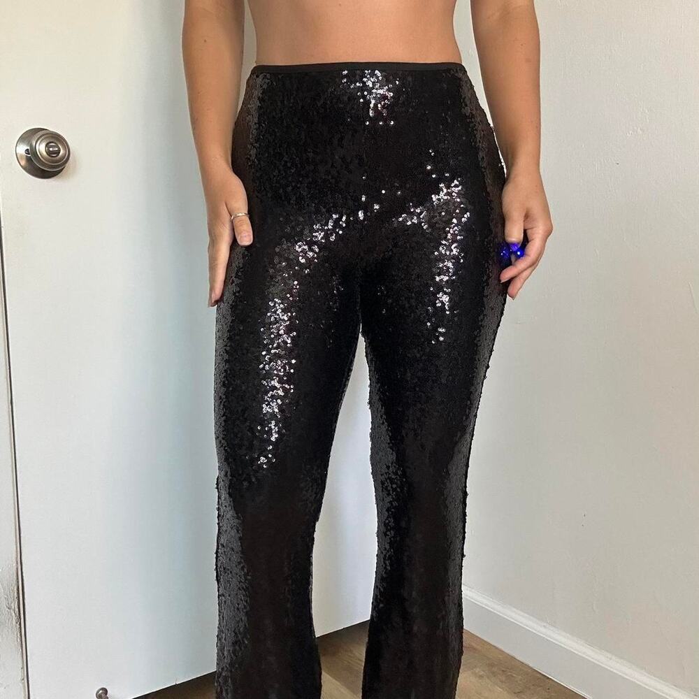 Anthropologie Black Sequin Pants - Picture 4 of 5